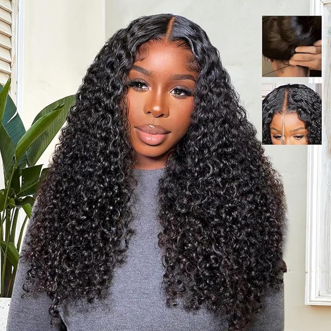 7x6 Burmese Curly Glueless Wigs Human Hair Pre Plucked Pre Cut 250% Density Drawstring Wig Human Hair 7x6 HD Lace Front Wigs Human Hair for Black Women Wear and Go Glueless Wig Natural Color 32inch