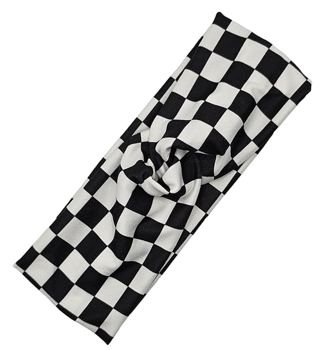 Soft Stretchy Headband, 3-in-1 Versatile Twist Style, One-Piece (Ready, Set, Race! Black and White Checkered, Adult)