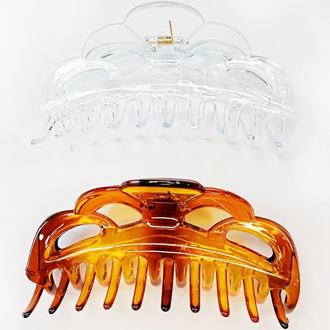 Large Hair Clips for Women Thick Hair Fine Hair Claw Clips Big Strong Holding Long Hair Jaw Clips (Clear and Brown)