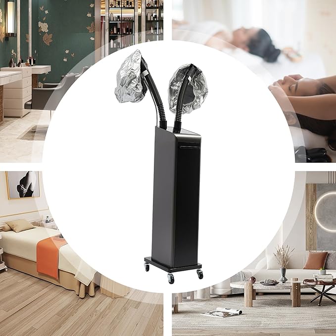 Nano Hair Steamer, 700W Professional Micro Mist Hair Processor with 2 Vaporizing Caps & 4 Wheels, Vertical Hair Care Machine for Home Salon SPA Barber Shop (Double-Tube)
