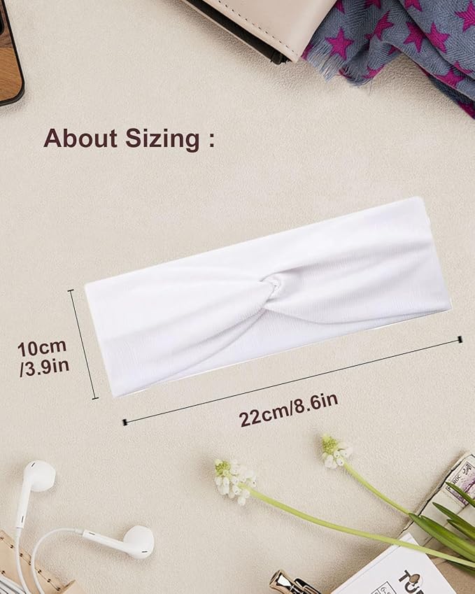 10 Pcs Wide Absorbent Sport Headbands for Women, Non-slip, Stretchy, Soft Cotton Twist Knotted Hair Bands for Daily Workout Yoga Running Sports, AA
