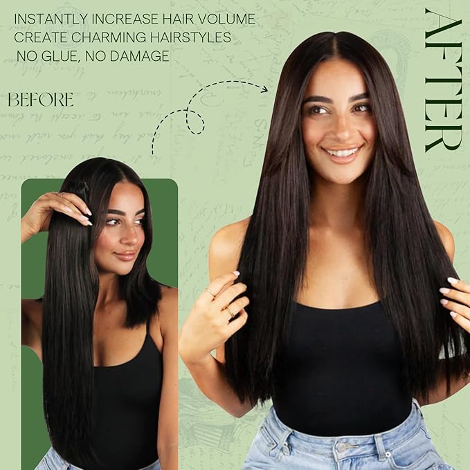 RUNATURE Real Human Hair Clip in Extensions, Brown Hair Extensions Clip Ins, Long Clip in Hair Extensions 20 Inch, Double Weft Remy Natural Hair, Add Hair Length, 120g 7pcs #2 Dark Brown