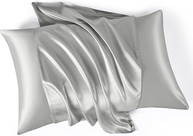 Mulberry Park 30 Momme Silk Pillowcase - Pure Silk Pillowcase for Hair and Skin, Grade 6A Charmeuse Weave Mulberry Real Silk Pillowcase for Luxury Night Sleep - 1 Pc Silver (Queen 20'' x 30'')