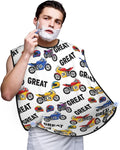 Beard Bib with 3 Suction Cups, Non-Stick Waterproof Hair Catcher Apron, Men's Shaving Essential for Grooming, Vintage Motorcycle Racing Dirt Bike Shave Bib