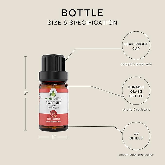 VINEVIDA Pink Grapefruit Essential Oil 10 mL - Pure, Undiluted Grapefruit Oil for DIY Candle Scents and Topical Use