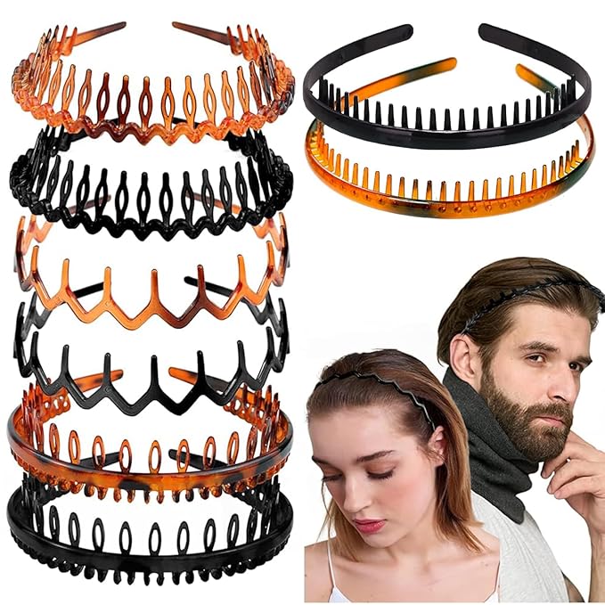 LAPOHI 8 PCS Non Slip Fashion Plastic Headbands with Teeth Skinny Hair Band Combs Hair Hoop Hair Accessory for Women Men Hair Decorations