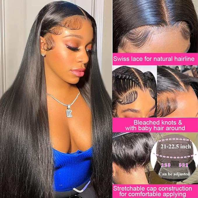 13x6 Straight Lace Front Wigs Human Hair 200 Density HD Transparent Lace Frontal Human Hair Wigs for Women Glueless Wig Pre Plucked 28 Inch