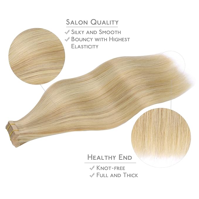 WENNALIFE Tape in Hair Extensions Human Hair, 20pcs 50g 14 inch Light Blonde Highlighted Golden Blonde Remy Hair Extensions Straight Human Hair Tape in Extensions Skin Weft Tape Extensions Human Hair