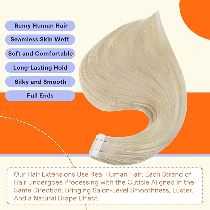Full Shine Tape in Hair Extensions Human Hair 12 Inch Color 60 Platinum Blonde Remy Straight Tape in Extensions for Women 30 Grams Natural Seamless Skin Weft Brazilian Hair 20PCS Add Volume
