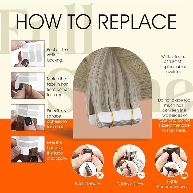 Full Shine Tape Hair Extensions 20Inch Tape in Extensions 18 Ash Blonde Ombre 22 and 60 Platinum Blonde Real Human Hair Extensions 20Pcs Seamless Invisible Human Hair 50G for Wedding