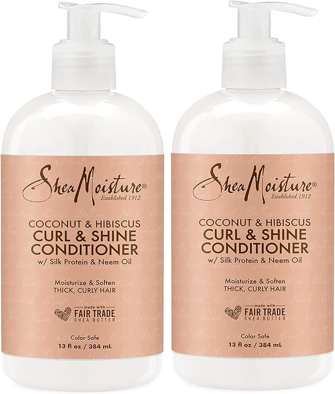 SheaMoisture Curl and Shine Conditioner For Thick, Curly Hair Coconut and Hibiscus Sulfate Free, 13 Fl Oz (Pack of 2)