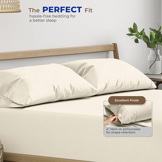 THREAD SPREAD 100% Egyptian Cotton Pillow Cases - 1000 Thread Count Pillow Cases Queen/Standard Size Set of 2, Soft & Breathable Extra Long Staple Sateen Weave Cotton Pillow Covers for Bed - Ivory