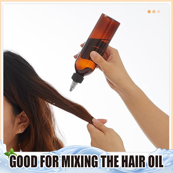 Barydat 72 Pcs 8 oz Squeeze Bottle Twist Top Applicator Bottles Empty Hair Oil Bottle with Funnels Refillable Amber Plastic Bottles for Liquid Hair Oil Shampoo Lotion