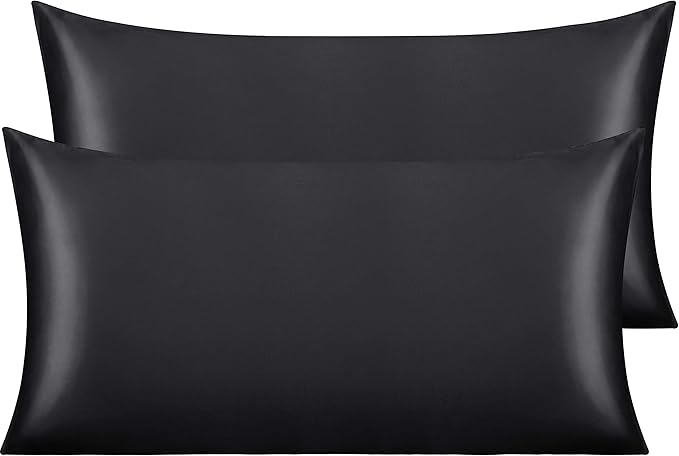 NTBAY 2 Pack Satin King Pillowcases for Hair and Skin, Luxurious and Silky Pillow Cases with Envelope Closure, 20x36 Inches, Black