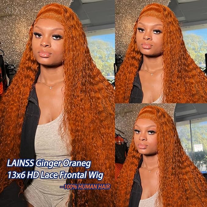 32Inch Ginger Orange Lace Front Wigs Human Hair Body Wave Lace Front Wigs for Black Women Human Hair 13x6 HD Lace Frontal Human Hair Glueless Colored Wig Pre Plucked 210% Density