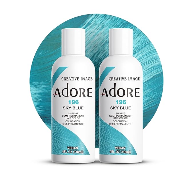 Adore Semi Permanent Hair Color (196 Sky Blue) | Vegan & Cruelty-Free Blue Hair Dye | No Ammonia, No Peroxide, No Alcohol | 4 Fl Oz Each (Pack of 2)