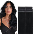 GOO GOO Invisi Edge Tape in Hair Extensions Human Hair, 1 Jet black, 6pcs 22inch 18g, Virgin Remy Hair, Seamless Injected Tape, Natural Look
