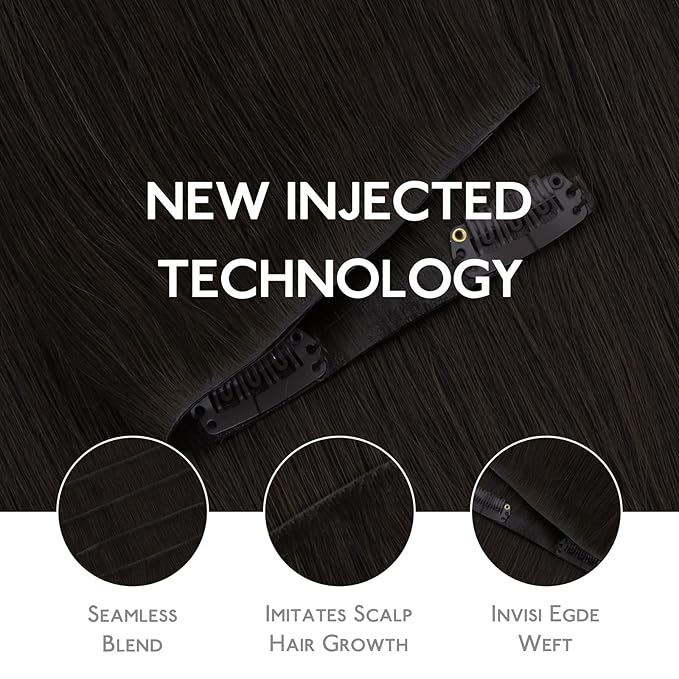 WENNALIFE Invisi Edge Clip in Hair Extensions Real Human Hair, 18 Inch 130g 7pcs Dark Brown Seamless Invisible PU Skin Weft Straight Extensiones De Cabello Hmano Clip Ins