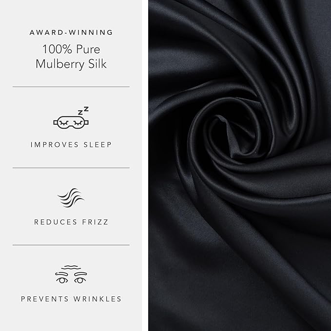 Fishers Finery 19mm 100% Pure Mulberry Silk Pillowcase, Quality Tested (Black, K)