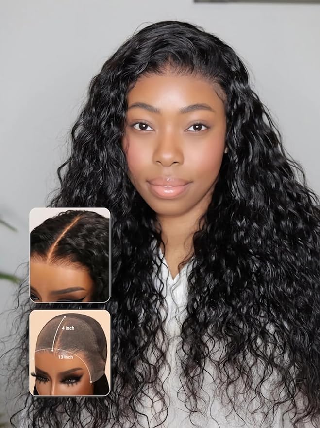 Julia Hair Bye Bye Knots Wig 13x4 Glueless Wigs Human Hair Mixed Curls Water Wave and Jerry Curly Fluffy Wig Pre Everything Pre Plucked Pre Cut HD Lace Bleached Knots Natural Black 22 Inch