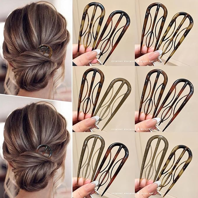 6PCS French Hair Pin for Women,U-Shaped French Pin Flat Hair Clips Hair Styling Pins for Thin Thick Hair,Strong Hold Hair Fork for Buns