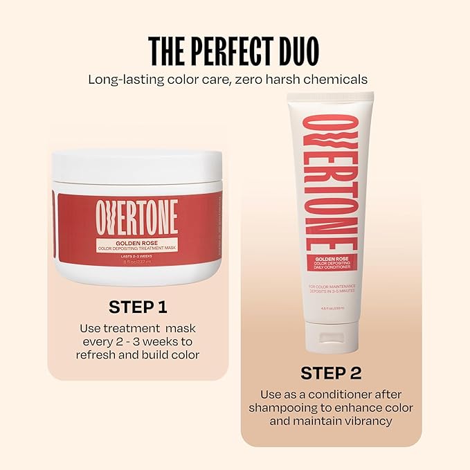 Overtone Semi Permanent Hair Color Conditioner, Rose Gold for Brown is Golden Rose, 8 oz, Nourishing, Damage-Free, Color Depositing Mask for All Hair Types with Shea Butter & Coconut Oil, Vegan