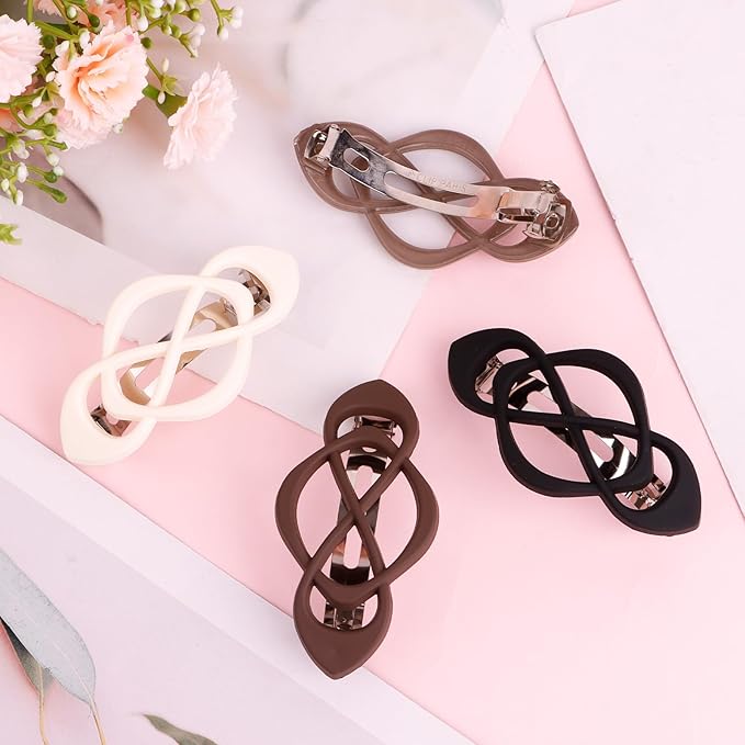 4packs Hair Clips French Hair Barrettes for Women Beige Khaki Brown Black Accessories for Women Girls
