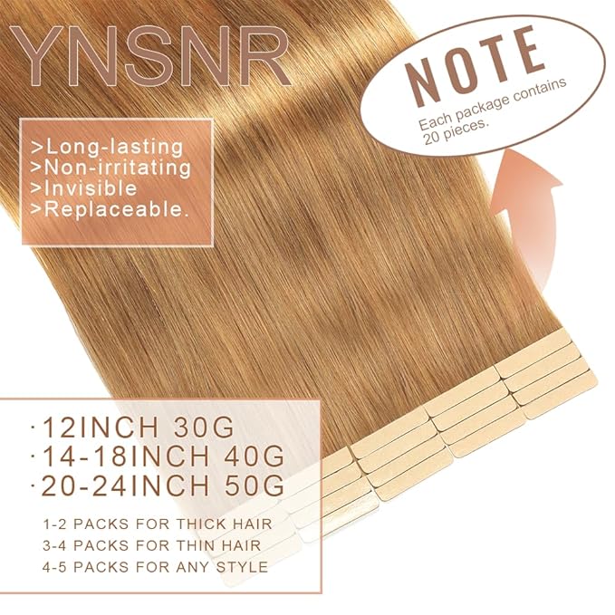 Tape in Hair Extensions Human Hair Caramel Blonde 22 Inch 20Pcs Tape Ins for Women Straight Invisible Seamless Remy