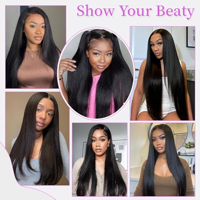13x6 Lace Front Wigs Human Hair 200 Density Straight Wigs Human Hair Glueless Wigs Pre Plucked No Tangle Shedding Silky Soft Smooth HD Frontal Wig for Women Natural Color 24 Inch