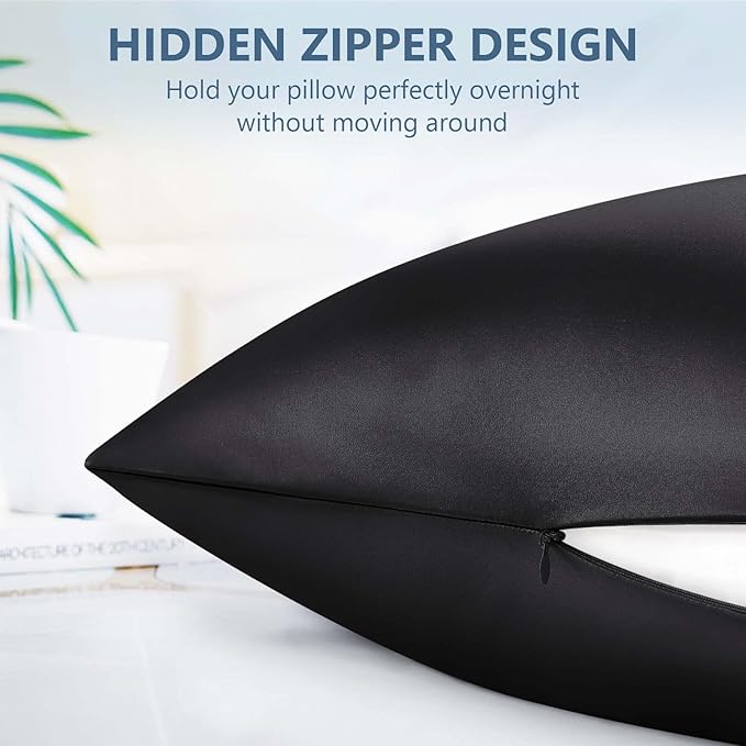 Silk Pillow Cases King Size 100% Mulberry Silk Pillowcase for Hair & Skin 22 Momme Both Sided Grade 6A Silk Cooling Soft Breathable 20 x 36 Inches with Hidden Zipper 1PC, Black
