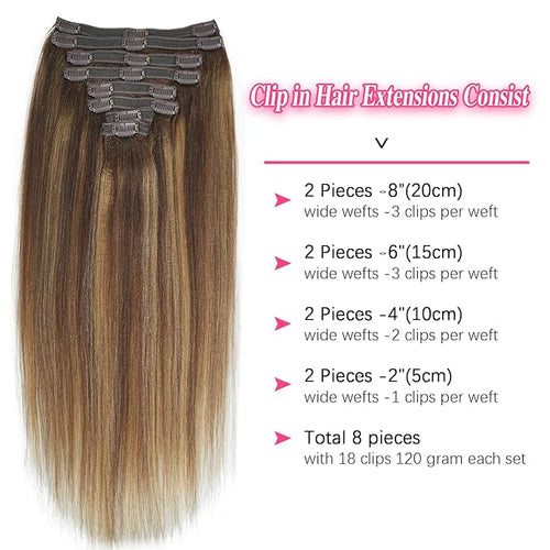 #4/27/4 Yaki Straight Clip in Hair Extensions Real Human Hair Omber Clip ins For Women Yaki Straight Clip on Hair(22inch,T1BP1B/30)