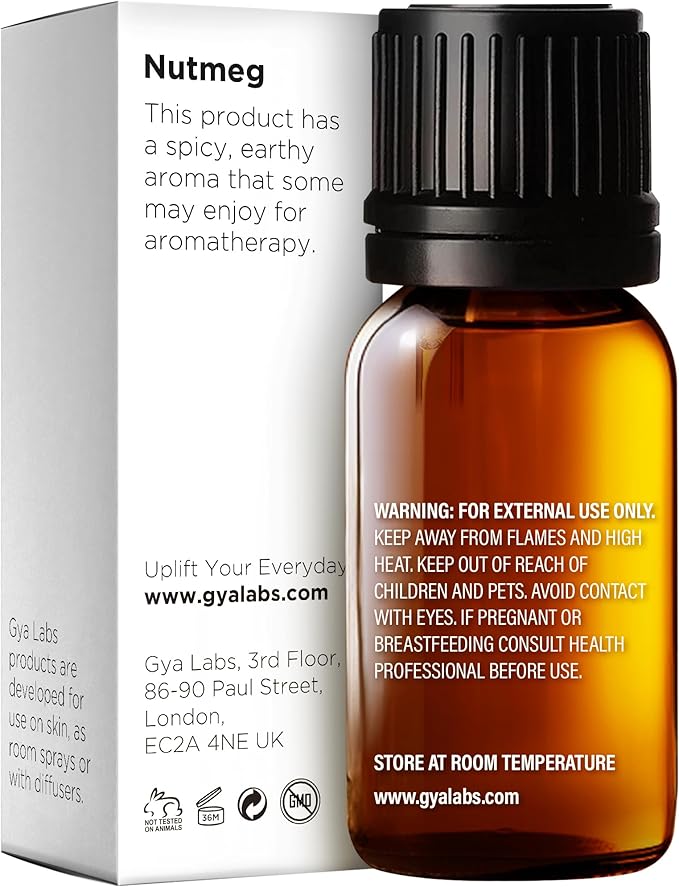 Gya Labs Nutmeg Essential Oil - 0.34 Fl Oz - for Hair, Skin, Diffuser, Aromatherapy & DIY Candle Making Scent