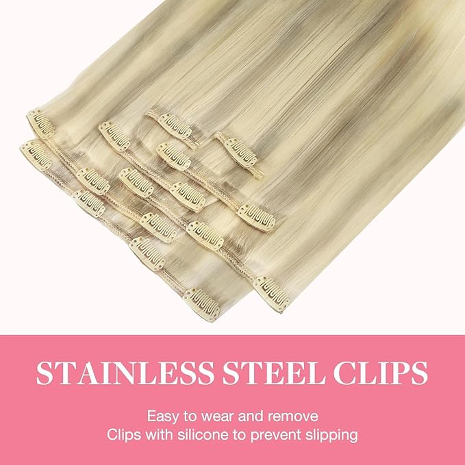 GOO GOO Clip in Hair Extensions Real Human Hair, Remy Human Hair Extensions Clip ins for Women, Natural Human Hair, 20 Inch 160g 7Pcs, 17/22/60 Balayage Ash Blonde to Golden Blonde and Platinum Blonde
