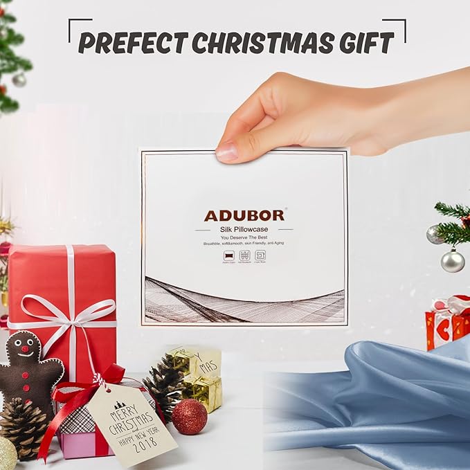 Adubor 100% Silk Pillowcase - Mulberry Silk Pillow Cases, 23 Momme 6A Grade Fibers, Silk Pillow Case for Hair and Skin Health, with Hidden Zipper (King 20''×36'', Gray Blue, 1PC)