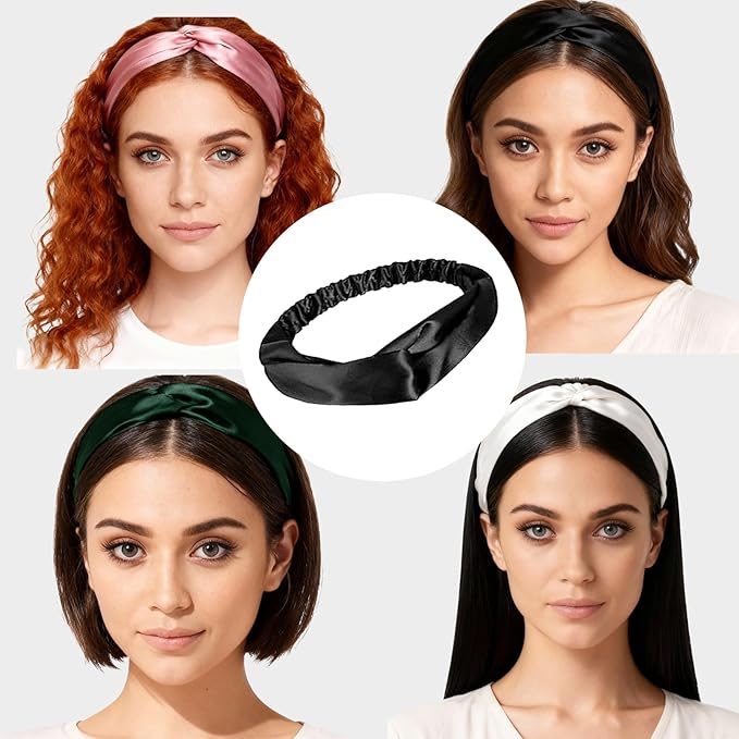 4PACK Womens Silk Headband Satin Headbands Silky Hairband Wide Head Bands Hair Wrap Fashion Hairbands Accessories
