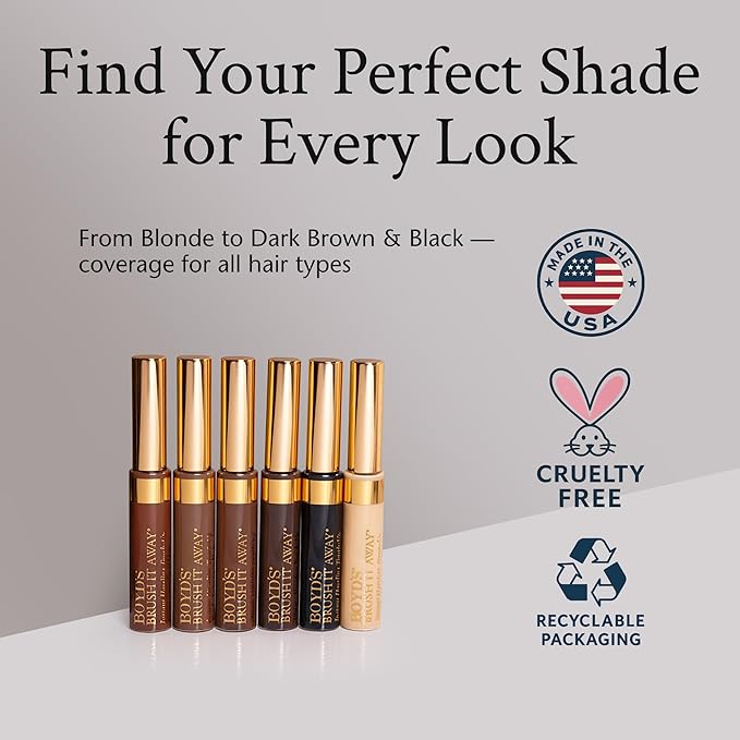 Boyd’s Brush It Away | Grey Hair Root Touch Up for Women & Men | Temporary Hair Color Mascara | Quick-Dry Water-Resistant Concealing Formula | Medium Brown, 5-Pack