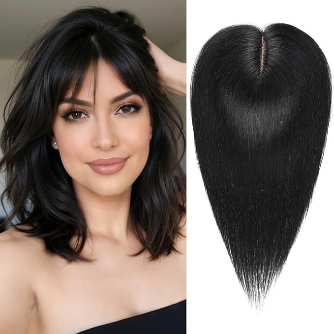 HAIRCUBE Hair Toppers For Women With Thinning 5"*5" Large Base Real Hair Toppers For Women, 14 Inch For Hand-Woven, 60g, Silk, Natural, Realistic, Use Daily, Hairloss, Natural Black, No bangs
