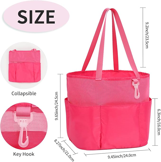 Mesh Shower Caddy Portable, Travel Toiletry Bag for Women Men, Large Capacity Shower Bag Quick Dry Bathroom Bag for Dorm, Gym, Bathroom, Camping, Beach, Swimming, Traveling, Rose Red