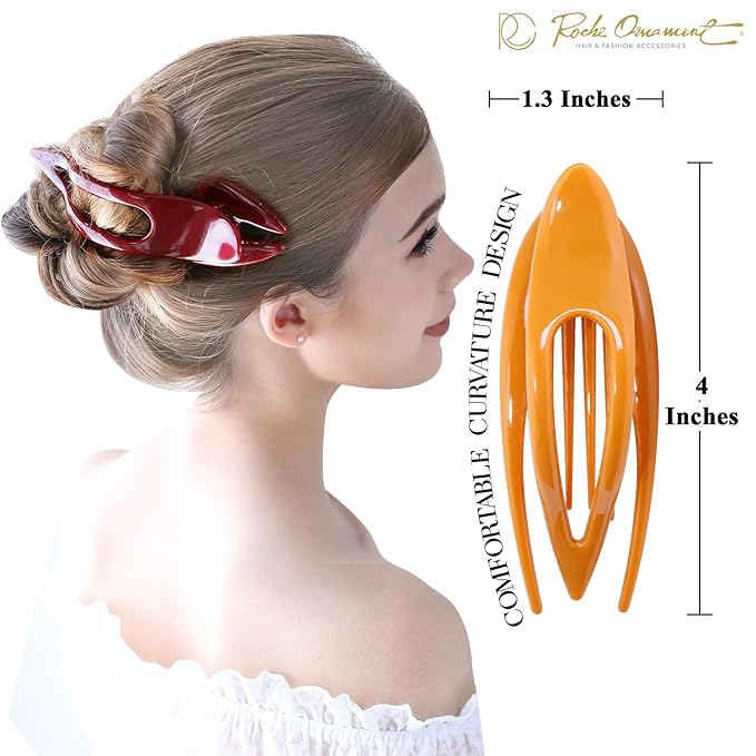 RC ROCHE 6 Pcs Flat Hair Clips Big Claw for Thick Hair French Duckbill Women No Slip Side Slide Curved Alligator Concord Strong Grip Hold Volume Lay Down Clamp, Medium Classic Multicolor