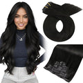 Moresoo Invisible Seamless Clip in Hair Extensions Human Hair Remy Natural Black Clip ins Human Hair Straight Can Style #1B Natural Black to Add Length Pu Weft Invisible 120g/7pcs 20inch