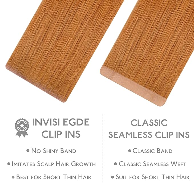 WENNALIFE Invisi Edge Clip in Hair Extensions Real Human Hair, 22 Inch 150g 7pcs Auburn Ginger Seamless Clip in Extensions Remy Hair Clip Ins Invisible Skin Weft Straight Extensiones De Cabello Hmano