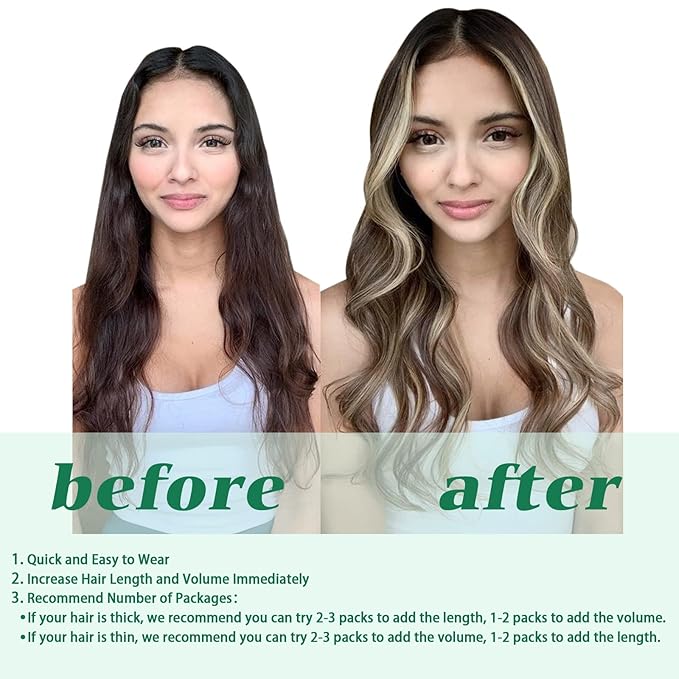 GOO GOO Clip in Hair Extensions Real Human Hair, Remy Human Hair Extensions Clip ins for Women, Natural Human Hair, 20inch 120g 7Pcs, 4/26/4 Balayage Chocolate Brown to Honey Blonde