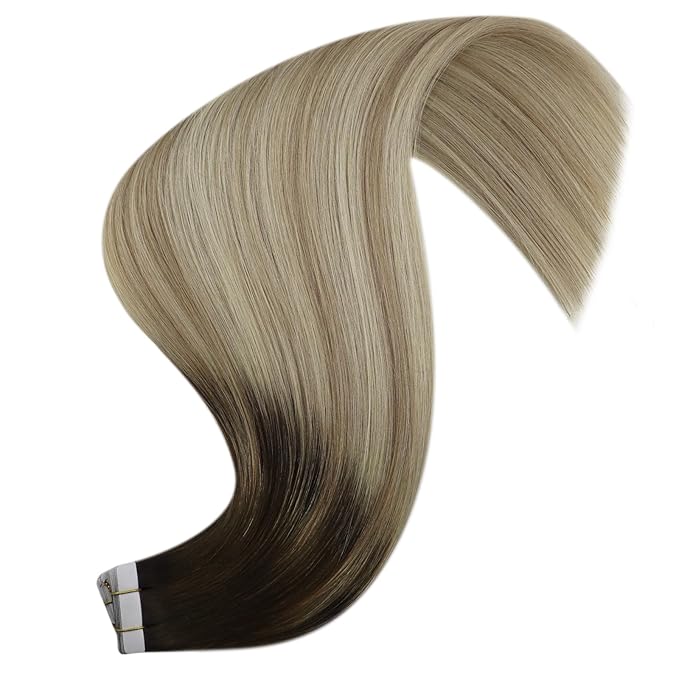 YoungSee Tape in Human Hair Extensions 22 Inch Ombre Tape Extensions Human Hair Balayage Dark Brown with Blonde Tape in Remy Hair Extensions for Long Straight Hair Adding Volume 20pcs 50g