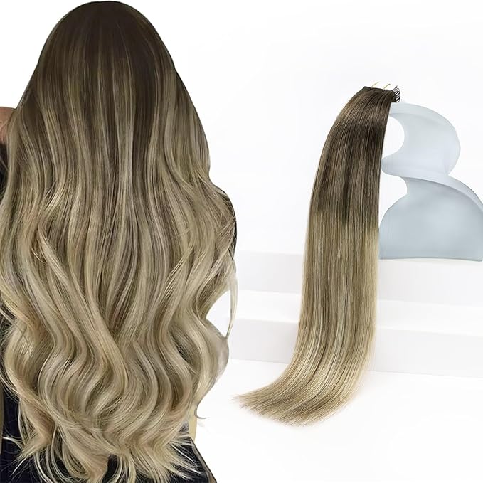 Sunny Hair Tape in Hair Extensions Human Hair Brown Balayage Blonde Tape in Extensions 20 Inch Real Hair Extensions Tape in 20Pcs 50g