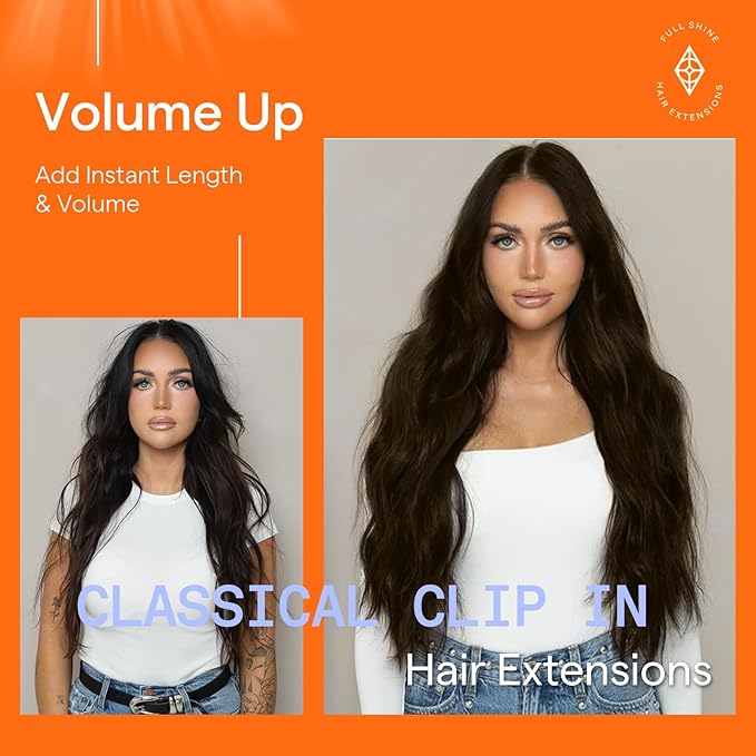 Full Shine Brown Clip in Hair Extensions Brazilian Hair Clip in Extensions for Women Dark Brown Hair Extensions Real Human Hair 7 Pcs 20 Inch 120 G