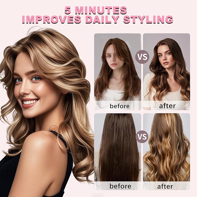 3 in 1 Hair Curler Automatic Rotating - Automatic Curling Iron with 3 Curling Barrels (1.1" - 1.25" - 1.5"), Rotating Curling Iron with 3 Temp - Anti-Scald，Tangle-Free，Lightweight for Travel（Pink）