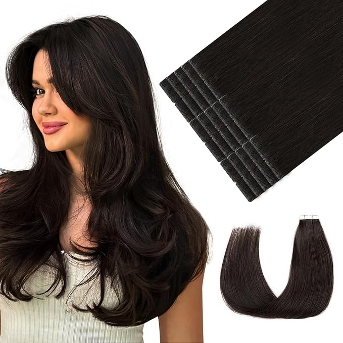 Youngsmile Injection Tape in Hair Extensions Human Hair, #2 Dark Brown Invisi Edge Tape ins, 20pcs 30g, 14 Inch Injected Tape in Extensions Straight Human Hair Remy Seamless Tape ins (#2,14'')