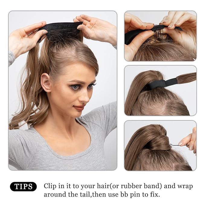 CJL HAIR 14" Short Ponytail Hair Extension Wrap Around Pony Tail Clip in Curly Wavy Synthetic Fake Hairpiece for Women Jet Black