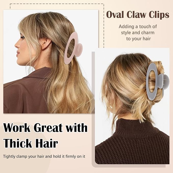 4Pcs Hair Claw Clips Large Oval Hair Clips for Women Strong Hold Non Slip Jaw Clips for Thick Thin Hair(Neutral)