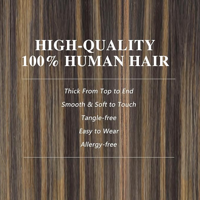 Straight Clip In Hair Extensions Real Human Hair 8Pcs Clip In Balayage Dark Brown to Chestnut Brown Human Hair Extensions with 18Clips Lace Weft 120g 20inch